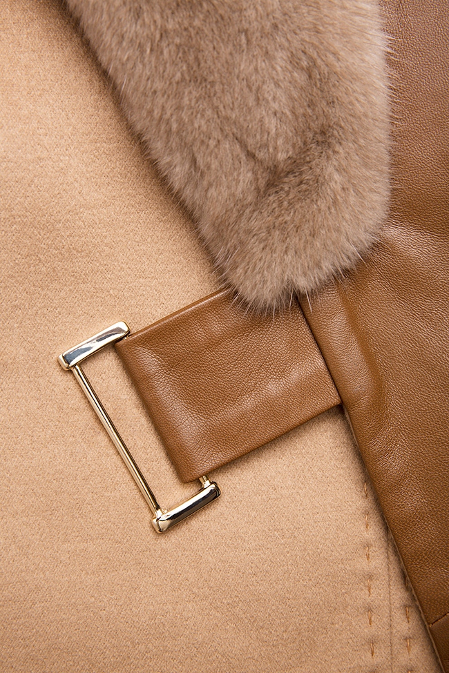 Manteau en laine et cachemire, fourrure de vison et cuir Elora Ascott image 5