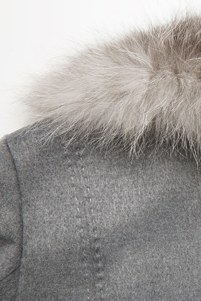 Palton din amestec de lana si casmir cu insertii din piele si blana de vulpe  Elora Ascott imagine 5