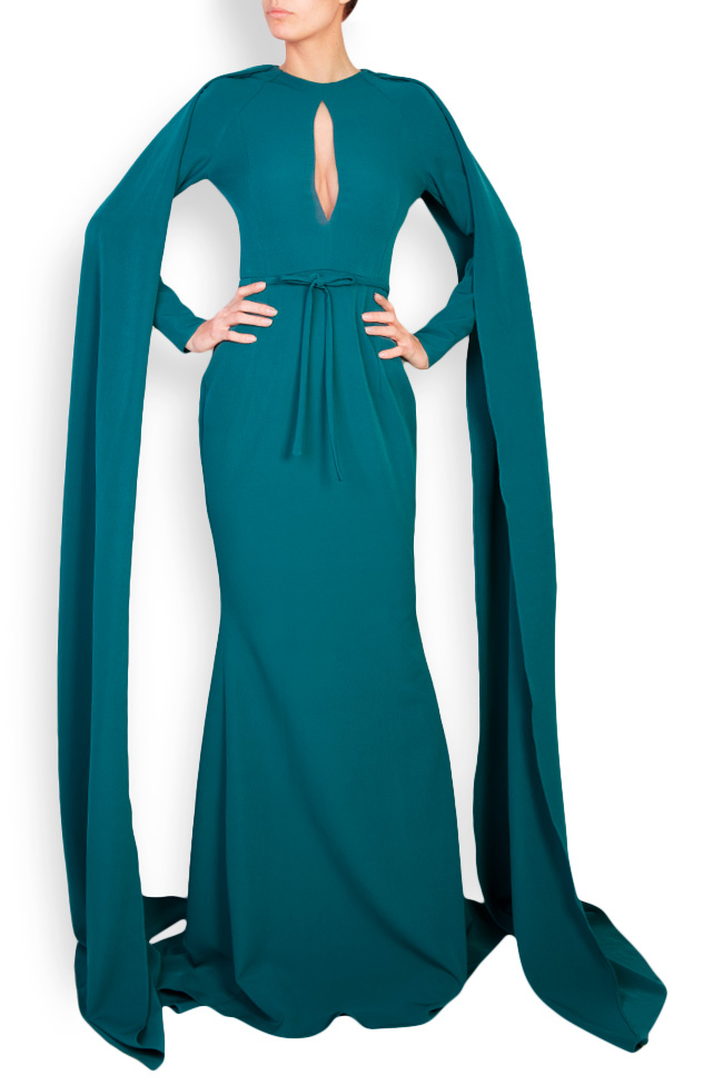 Edie cape-effect crepe gown Simona Semen image 0