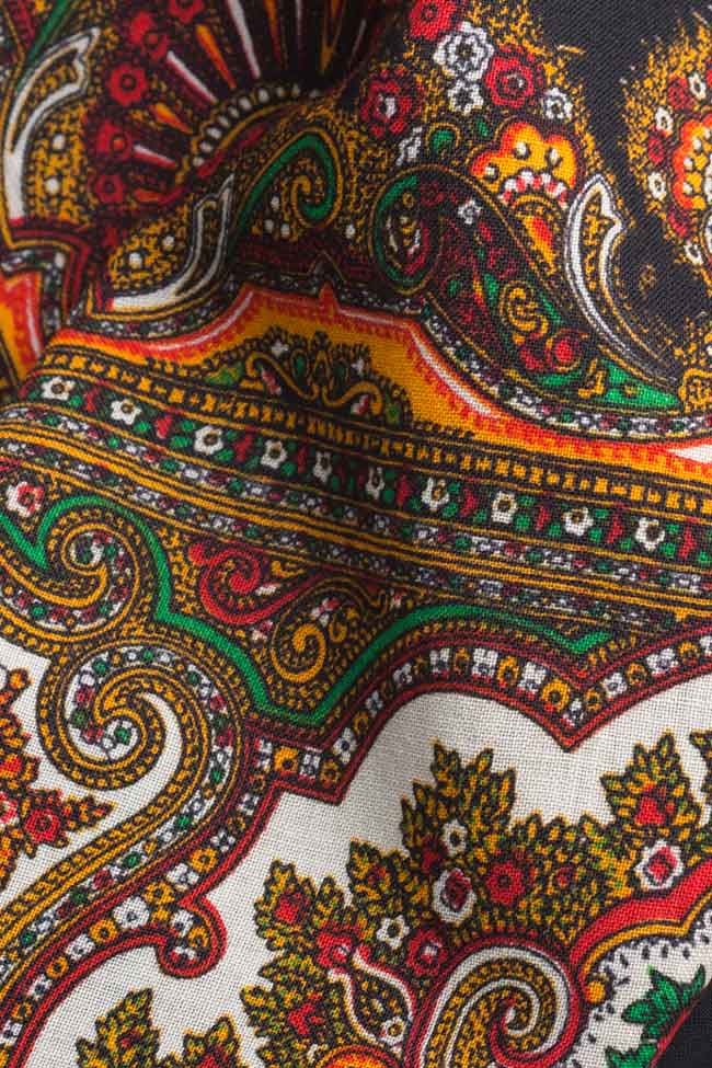 Rochie asimetrica din stofa de lana cu imprimeu floral Oana Manolescu imagine 4