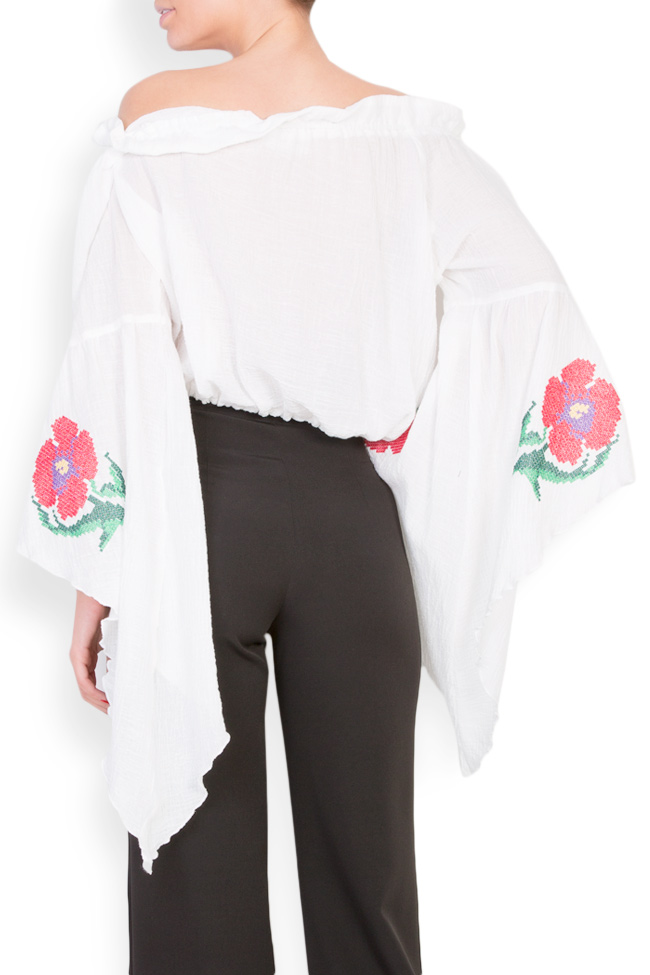 Blouse courte avec les épaules dénudées en coton avec broderie Maressia image 2