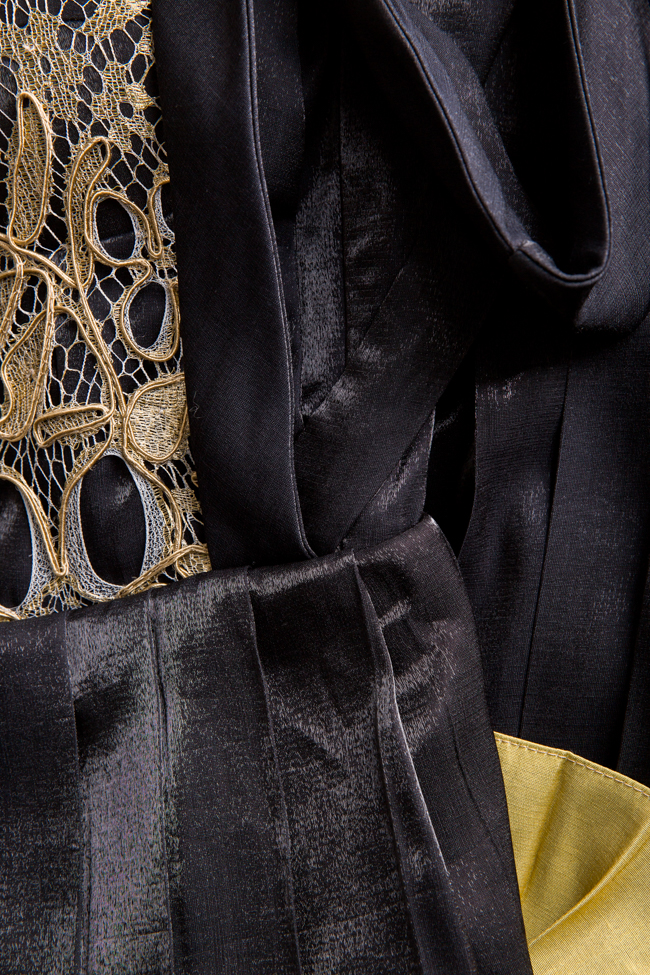 Ruffled lace paneled silk-taffeta maxi dress Alda Ciceu image 4