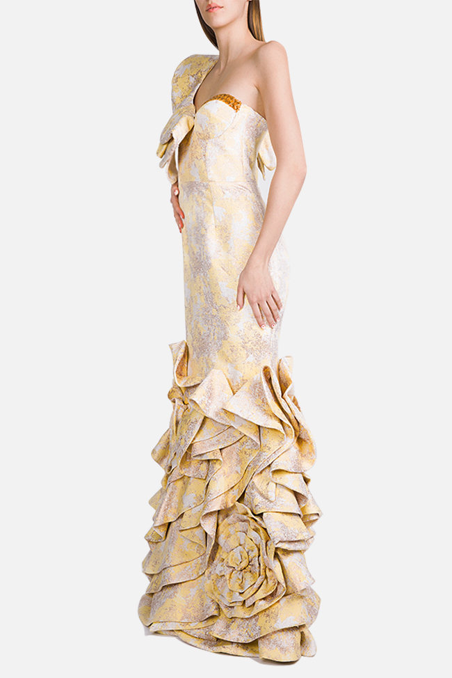 Embellished one-shoulder ruffled brocade gown Alda Ciceu image 1