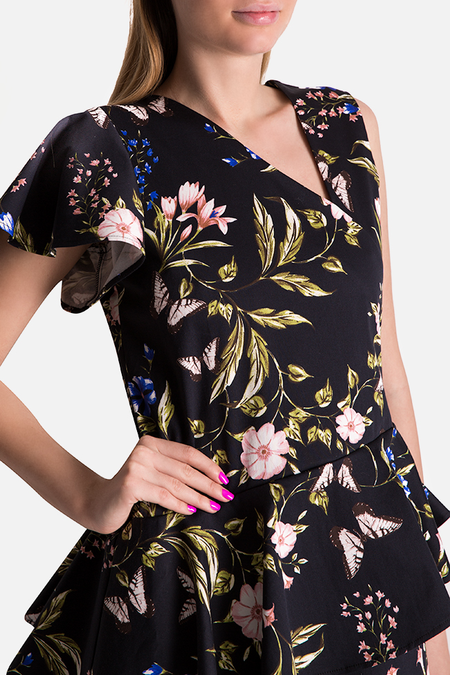 Floral print cotton-blend peplum midi dress Bluzat image 3