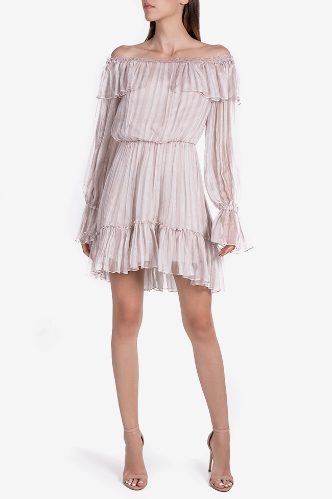 Robe asymétrique en soie avec les épaules dénudées Light Gray Nicole Enea image 1