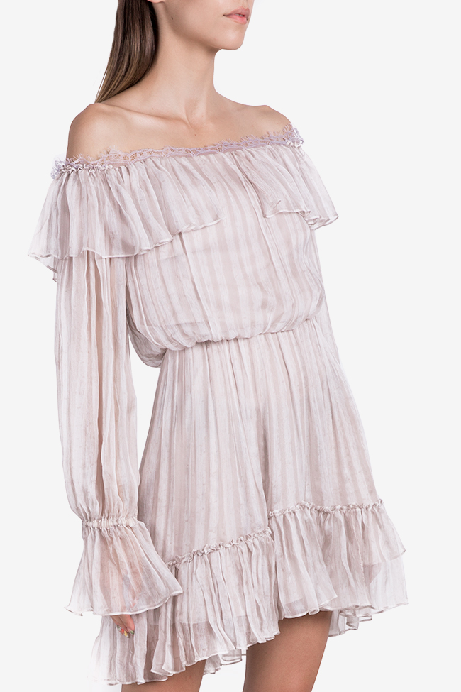 Robe asymétrique en soie avec les épaules dénudées Light Gray Nicole Enea image 0