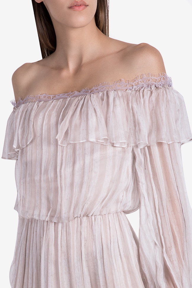 فستان Light Gray متباين الطول من الحرير باكتاف مكشوفة  نيكول اينيا image 3