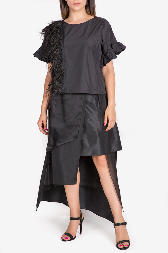 Feather-trimmed silk-blend taffeta top Claudia Castrase image 1