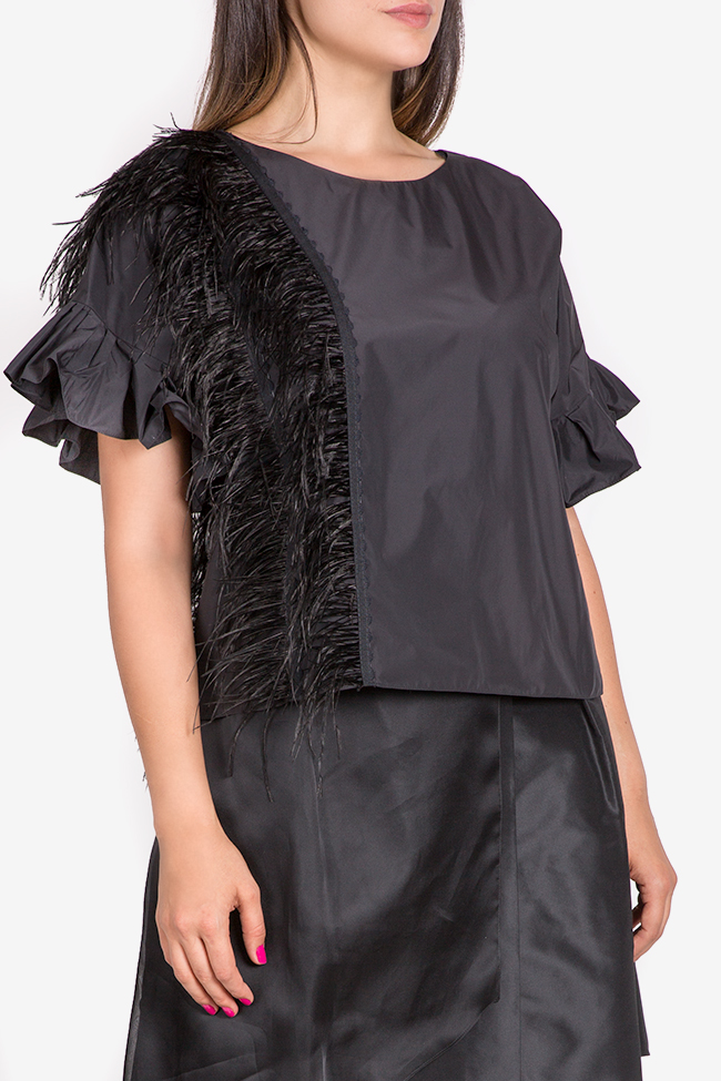 Feather-trimmed silk-blend taffeta top Claudia Castrase image 0