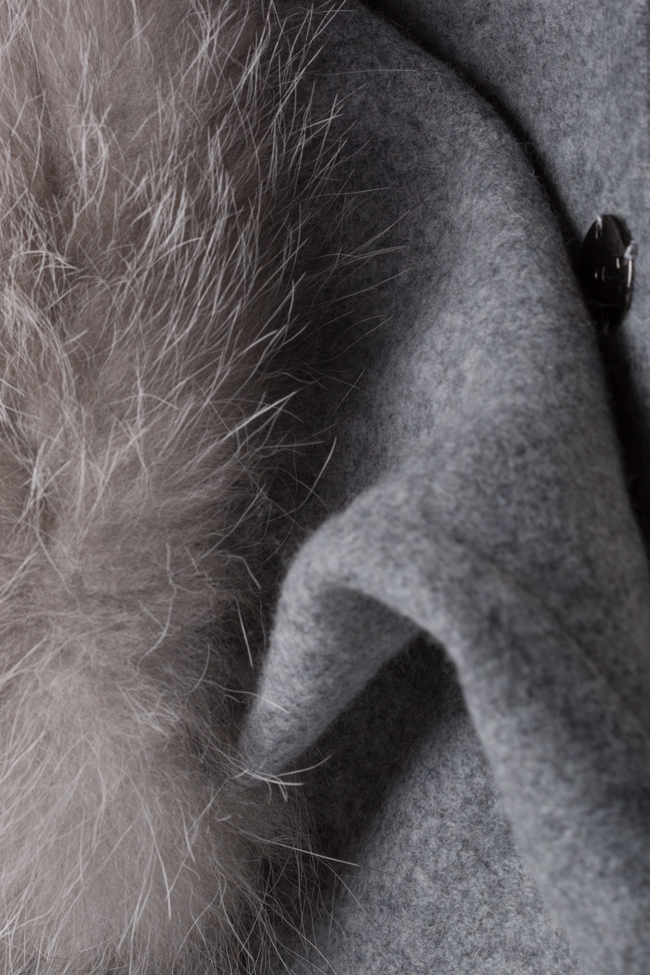 Palton din amestec de lana si alpaca cu insertii din blana de vulpe Elora Ascott imagine 4
