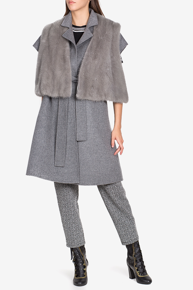 Mink-fur-trimmed detachable-collar cashmere-blend coat Elora Ascott image 1