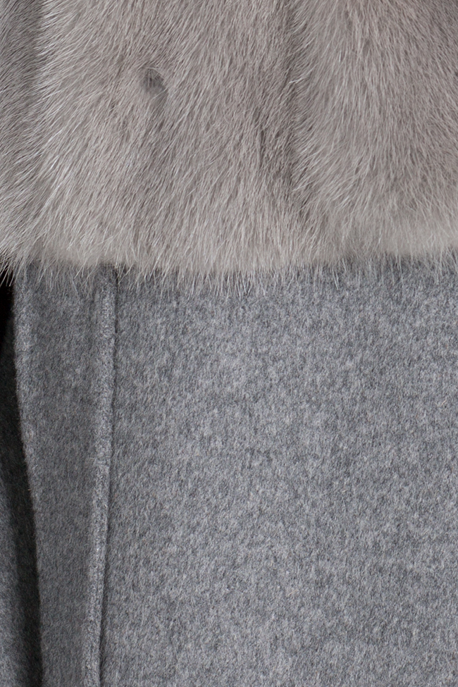 Mink-fur-trimmed detachable-collar cashmere-blend coat Elora Ascott image 4