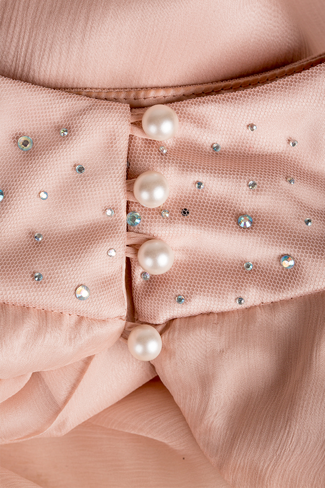 Sara open-back pearl-embellished silk mini dress Arllabel Golden Brand image 4