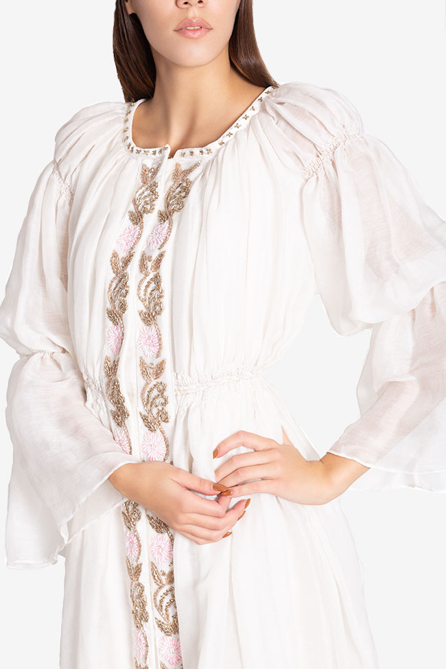 Robe asymétrique brodée à la main en soie et lin Izabela Mandoiu image 3