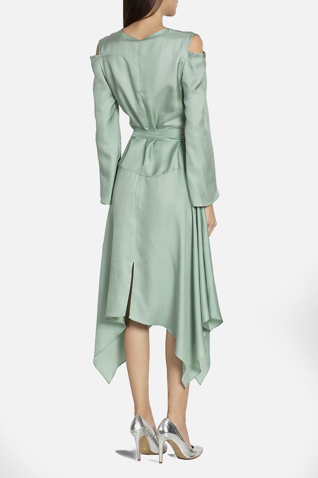 Asymmetric cold-shoulder silk and wool midi dress Elena Perseil image 2
