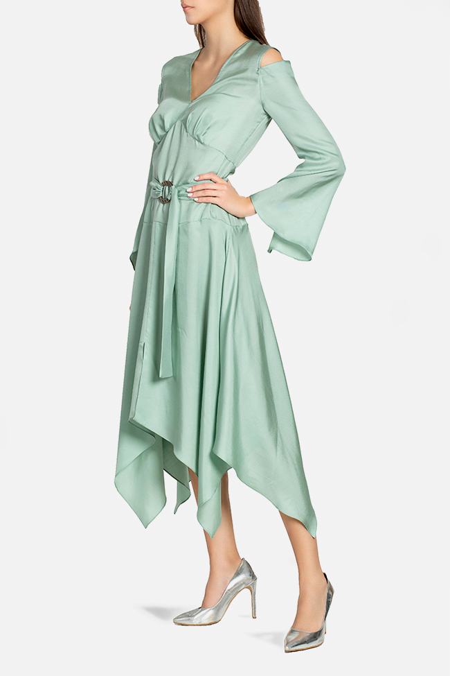 Asymmetric cold-shoulder silk and wool midi dress Elena Perseil image 0