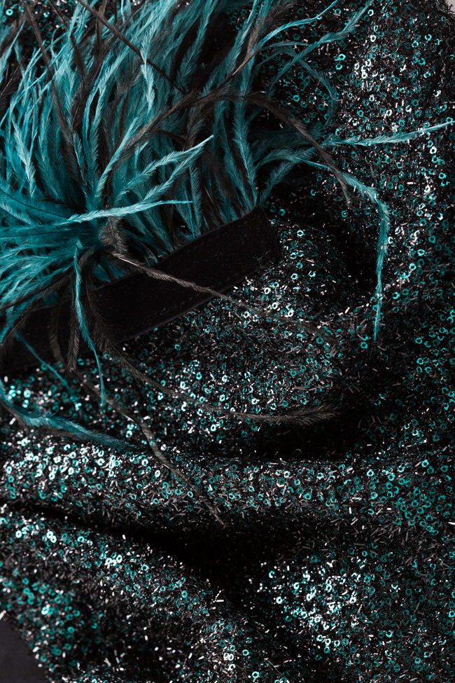 Robe mini ornée de sequins avec applications de plumes d'autruche Mirela Pellegrini image 4