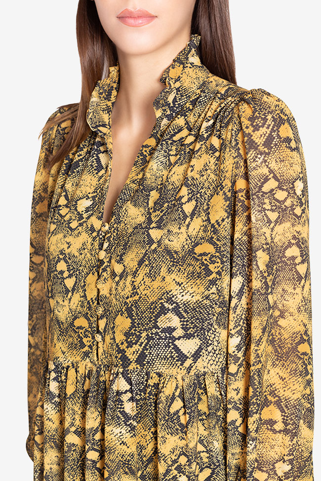 Rochie din crep din amestec de matase cu imprimeu tip sarpe Esel Arllabel Golden Brand imagine 3