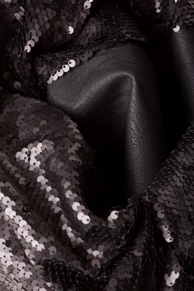 Faux-leather paneled sequined tulle midi skirt LOOMY image 4