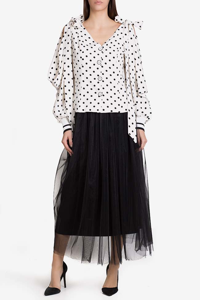 Cold-shoulder polka-dot crepe de chine blouse Exquise image 1