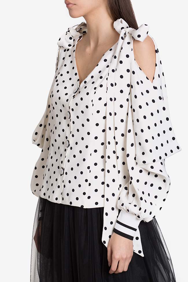 Cold-shoulder polka-dot crepe de chine blouse Exquise image 0