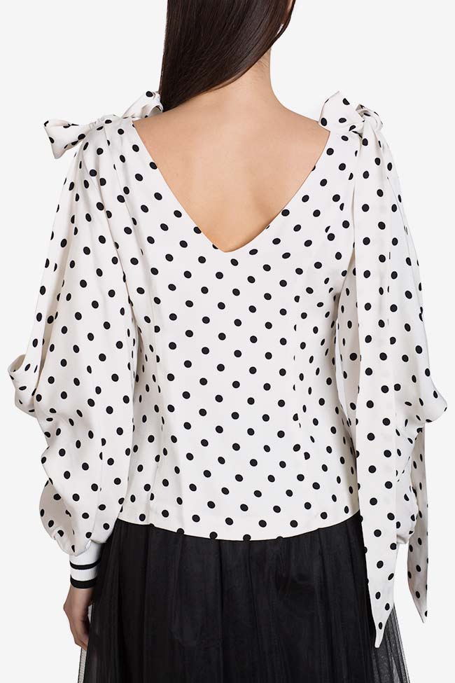 Cold-shoulder polka-dot crepe de chine blouse Exquise image 2