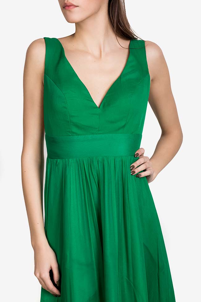 Emerald Chantilly lace-trimmed silk maxi dress VIGO image 3