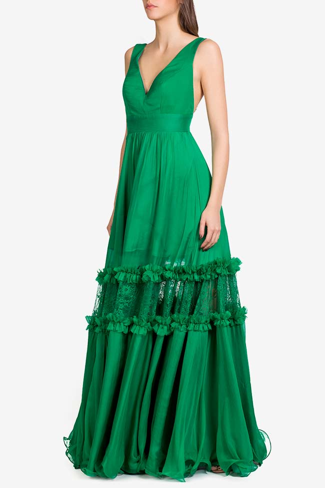 Emerald Chantilly lace-trimmed silk maxi dress VIGO image 0