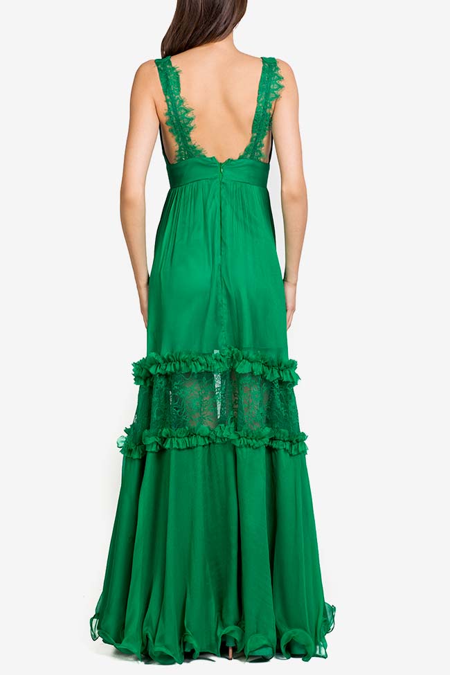 Emerald Chantilly lace-trimmed silk maxi dress VIGO image 2