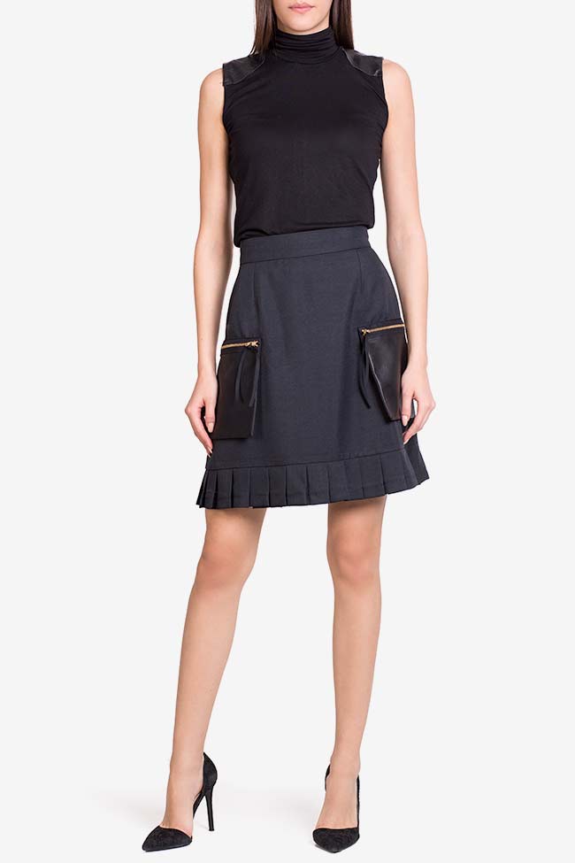 Wool-blend faux-leather paneled mini skirt Lena Criveanu image 1