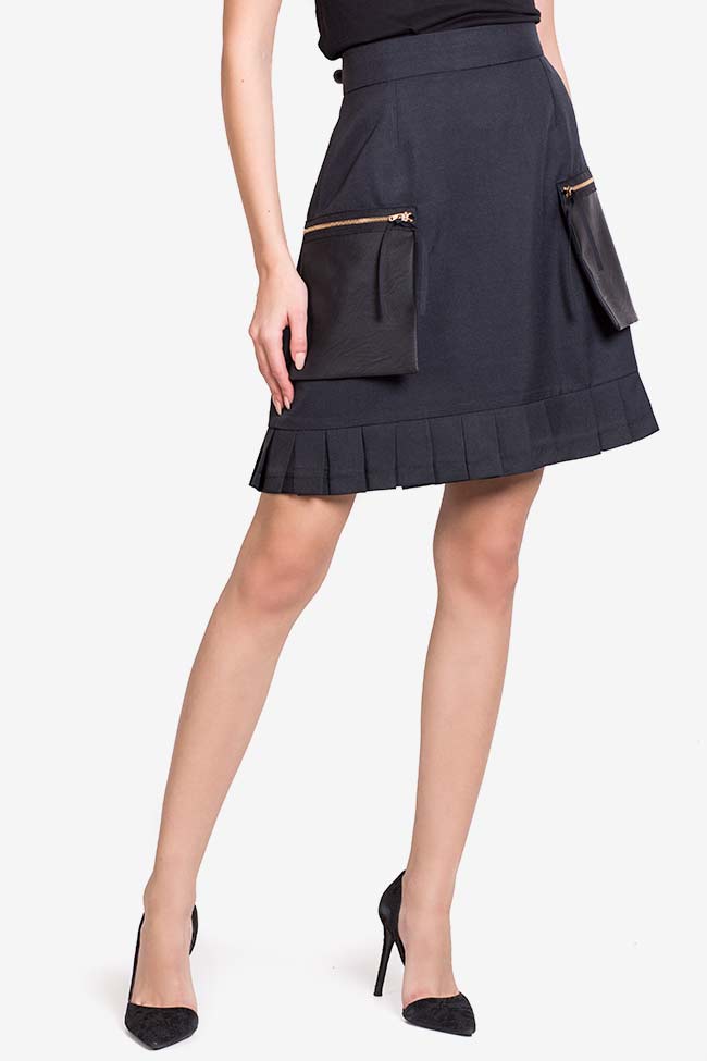 Wool-blend faux-leather paneled mini skirt Lena Criveanu image 0