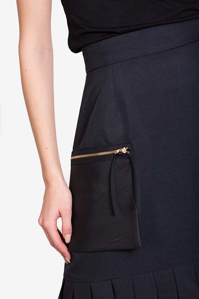 Wool-blend faux-leather paneled mini skirt Lena Criveanu image 3