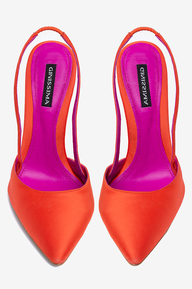 Pantofi cu varf ascutit din satin portocalii Ginissima imagine 2