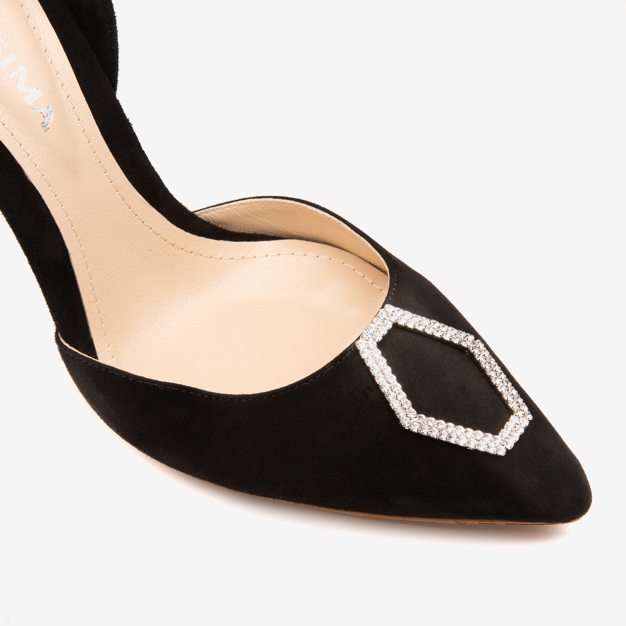 Pantofi din piele intoarsa cu accesoriu Cristal Infinity Ginissima imagine 1