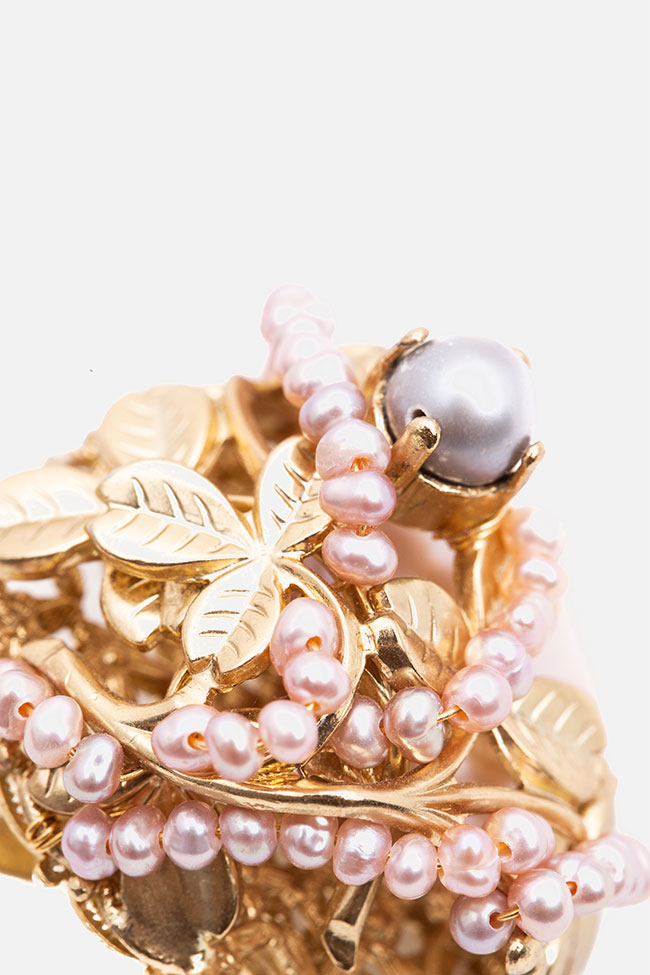 Cercei din cupru placati cu aur si perle naturale Claudio Canzian imagine 2