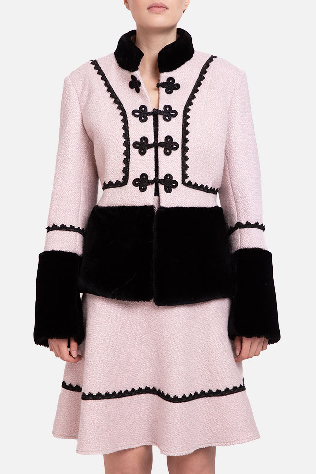 Costum din lana roz cu negru Iiana imagine 0