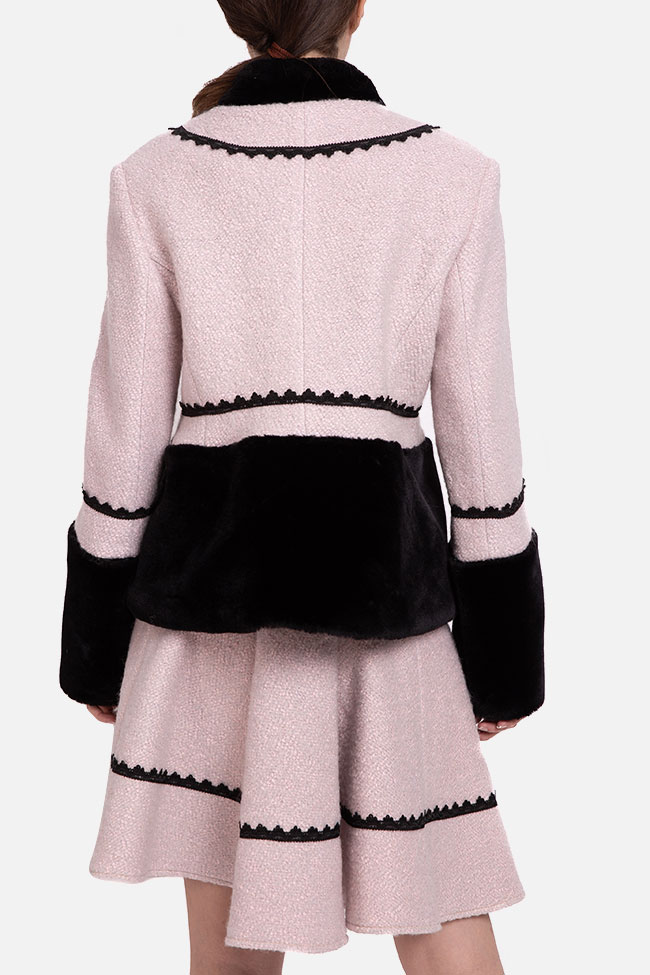 Costum din lana roz cu negru Iiana imagine 1