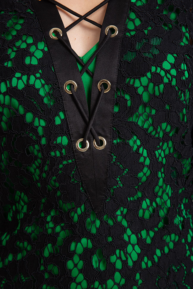 Rochie din broderie cu furou verde MARCIANO Guess imagine 2