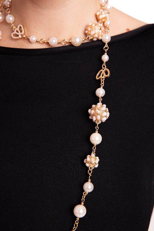 Colier lung, auriu, cu perle aplicate SECOND HAND imagine 1