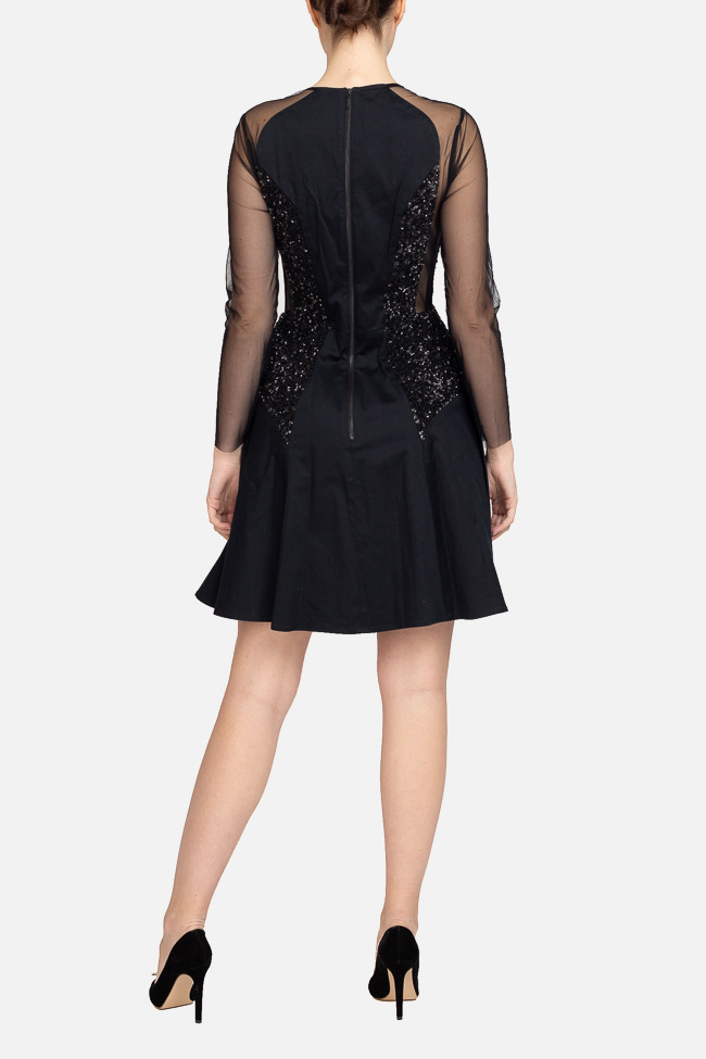 Rochie neagra din bumbac cu paiete si tull pe maneci French Connection imagine 1
