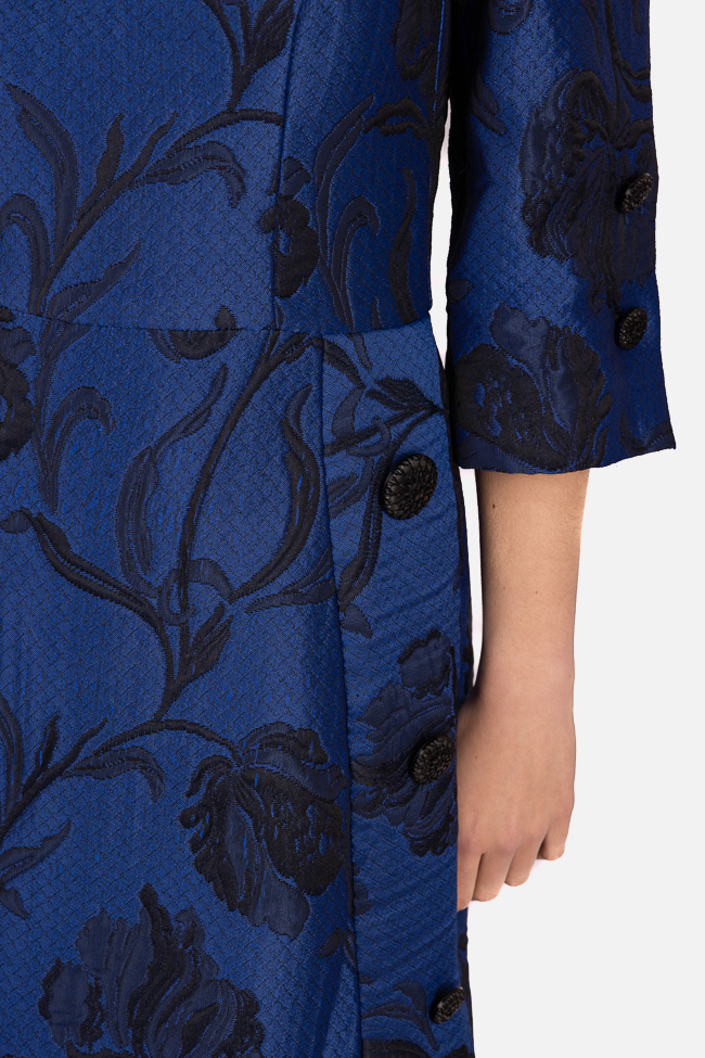Rochie albastra cu brocart si imprimeu broderie SECOND HAND imagine 2